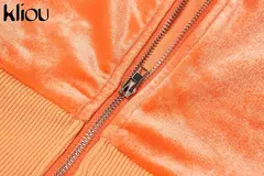 Imagem do Kliou conjunto de duas peças de veludo sólido feminino simples casual zíper m