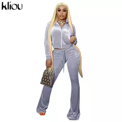 Imagem do Kliou conjunto de duas peças de veludo sólido feminino simples casual zíper m