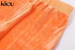 Kliou conjunto de duas peças de veludo sólido feminino simples casual zíper m - loja online