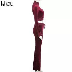 Kliou conjunto de duas peças de veludo sólido feminino simples casual zíper m - comprar online