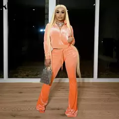 Kliou conjunto de duas peças de veludo sólido feminino simples casual zíper m - GH Vitrine Virtual