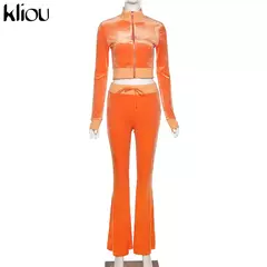 Imagem do Kliou conjunto de duas peças de veludo sólido feminino simples casual zíper m