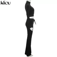Kliou conjunto de duas peças de veludo sólido feminino simples casual zíper m - comprar online