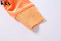 Kliou conjunto de duas peças de veludo sólido feminino simples casual zíper m - loja online