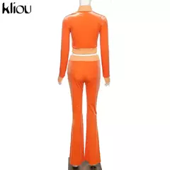 Kliou conjunto de duas peças de veludo sólido feminino simples casual zíper m - GH Vitrine Virtual