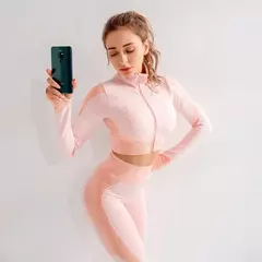 2/3 peças feminino terno de yoga sem costura malha calças leggings roupas com - comprar online