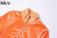Kliou conjunto de duas peças de veludo sólido feminino simples casual zíper m - comprar online