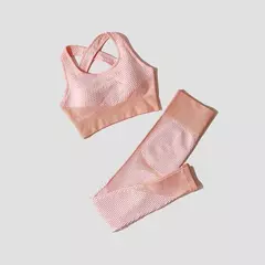 Imagem do 2/3 peças feminino terno de yoga sem costura malha calças leggings roupas com