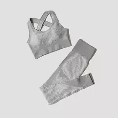 2/3 peças feminino terno de yoga sem costura malha calças leggings roupas com - GH Vitrine Virtual