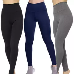 Kit 3 Calças Legging Fitness Lisa Cós Alto Sem Elástico na Cintura Confortave - loja online