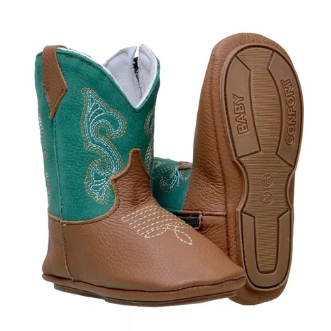 Bota Capelli Infantil Baby em Couro Legítimo cor Castor/Verde