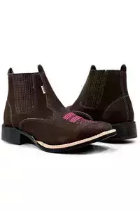 Botina F1000 Texana Feminina Ref 096 NB Café/Rosa