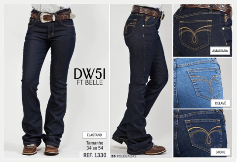 CALÇA JEANS DOCKS WESTERN FEM DW51 Flare Belle Ref 01330 STONE