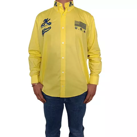 CAMISA 2K JEANS MASC ML LOGOTIPO COR AMARELA