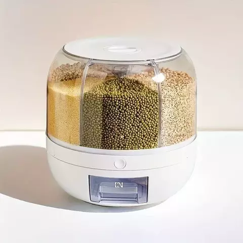 Recipiente de armazenamento de grãos de cozinha, dispensador, rotação de 360 na internet