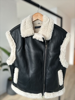 Chaleco cuero Marron y corderito - comprar online