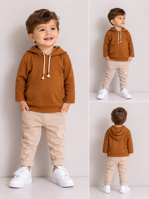 Blusa Infantil Tricô Favo de Mel com Capuz Tocaia Mostarda