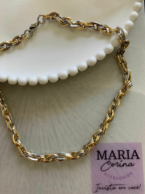 Colar íris com elos duplos e mistode banho - DESIGN ÚNICO