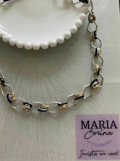 Colar Hortênsias mistos de elos e banhos - DESIGN ÚNICO