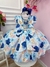 Vestido Infantil Azul Florido Rosas C/ Cinto de Pérolas (1016AF) - comprar online