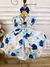 Vestido Infantil Azul Florido Rosas C/ Cinto de Pérolas (1016AF) - loja online