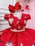 Vestido Infantil Vermelho Jardim das Borboletas C/ Pérolas (1155VM)