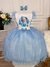 Vestido Infantil Princesa Azul C/ Laço e Glitter (0123AZ)