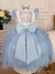 Vestido Infantil Princesa Azul C/ Laço e Glitter (0123AZ)