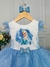 Vestido Infantil Princesa Azul C/ Laço e Glitter (0123AZ) - loja online