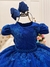 Vestido Infantil Azul Royal Renda Realeza Cinto Pérolas Luxo (1100AL) - loja online