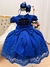 Vestido Infantil Azul Royal Renda Realeza Cinto Pérolas Luxo (1100AL) na internet