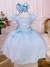 Vestido Infantil Azul C/ Aplique de Flores e Broche Luxo (3223AZ) - comprar online