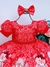 Vestido Infantil Vermelho Festas Ursinho Floral Pérolas (3193VM)