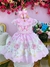 Vestido Infantil Rosa Jardim das Borboletas Strass Pérolas (2294RS)