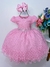 Vestido Infantil Rosa Chiclete C/ Bolinhas Peito Strass (2289RC)