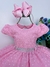 Vestido Infantil Rosa Chiclete C/ Bolinhas Peito Strass (2289RC)