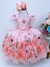 Vestido Infantil Salmão Floral Luxo Cinto Pérolas Strass (2782SA)