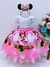 Vestido Infantil Rosa Floral Poá Peito Branco Strass (0156RS) - loja online