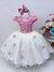 Vestido Infantil Rose e Off Aplique Flores Renda Luxo (4271RE)