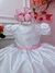 Vestido Infantil Branco Florido Rosas e Cinto Strass Pérolas (2256BR)