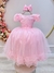 Vestido Infantil Rosa Damas Brilho Luxo Mangas (2223RO) - comprar online