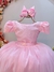 Vestido Infantil Rosa Damas Brilho Luxo Mangas (2223RO)