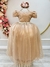 Vestido Infantil Nude C/ Tule e Renda Longo Dama Luxo (2251ND)