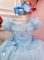 Vestido Infantil Azul C/ Aplique de Flores e Broche Luxo (3223AZ)