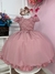 Vestido Infantil Rose Peito Nervura C/ Cinto de Pérolas Luxo (7504RE)