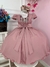 Vestido Infantil Rose Peito Nervura C/ Cinto de Pérolas Luxo (7504RE) - comprar online