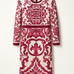 Vestido DG Midi de Charmeuse com Estampado de Mayólica - comprar online