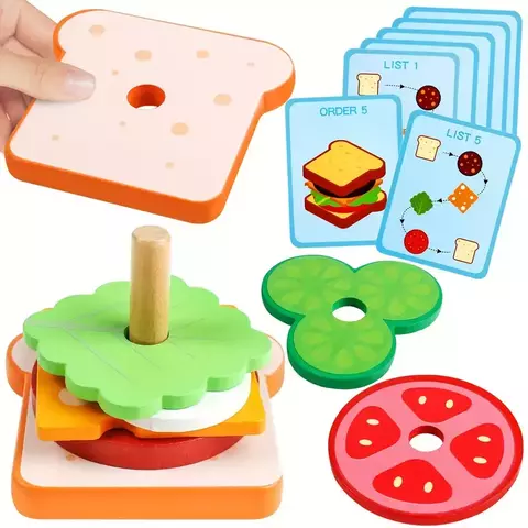 JUEGO DE MADERA PARA CLASIFICAR Y APILAR SANDWICH Y HAMBURGUESA - comprar online
