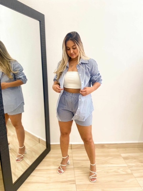 Conjunto camisa botões tecido viscolinho