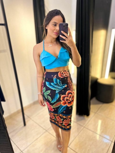 Cropped babado malha scuba